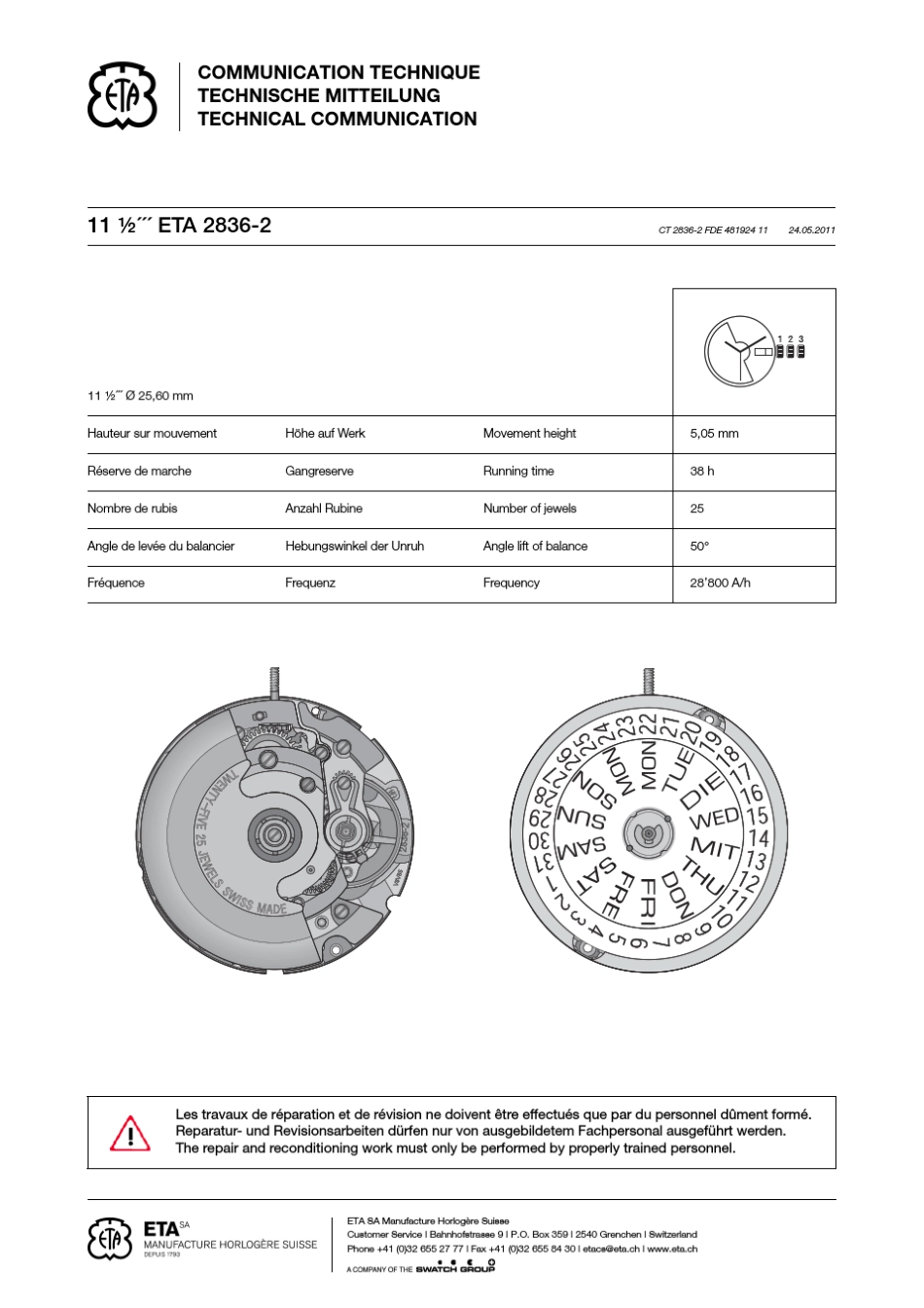 ETA28362机芯装配图(原厂)_第1页