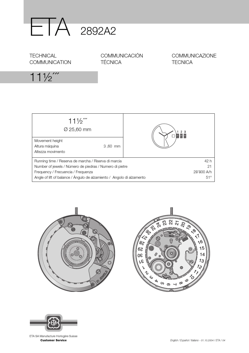 ETA2892A2机芯官方手册_第1页