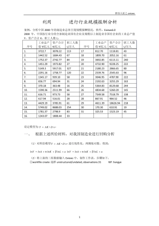 Eviews分析行业规模报酬