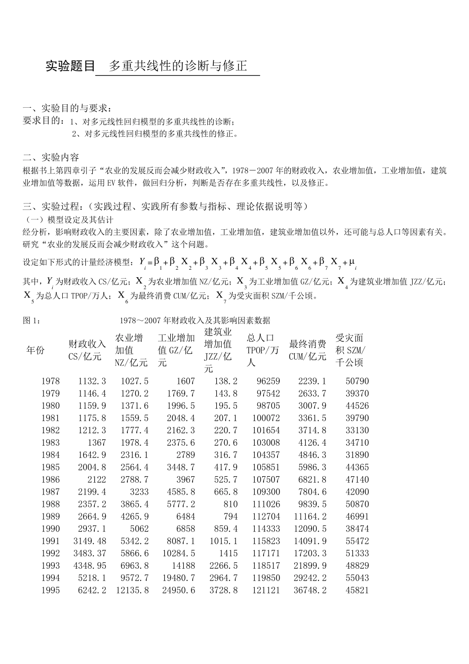 EViews计量经济学实验报告多重共线性的诊断与修正的讨论_第1页