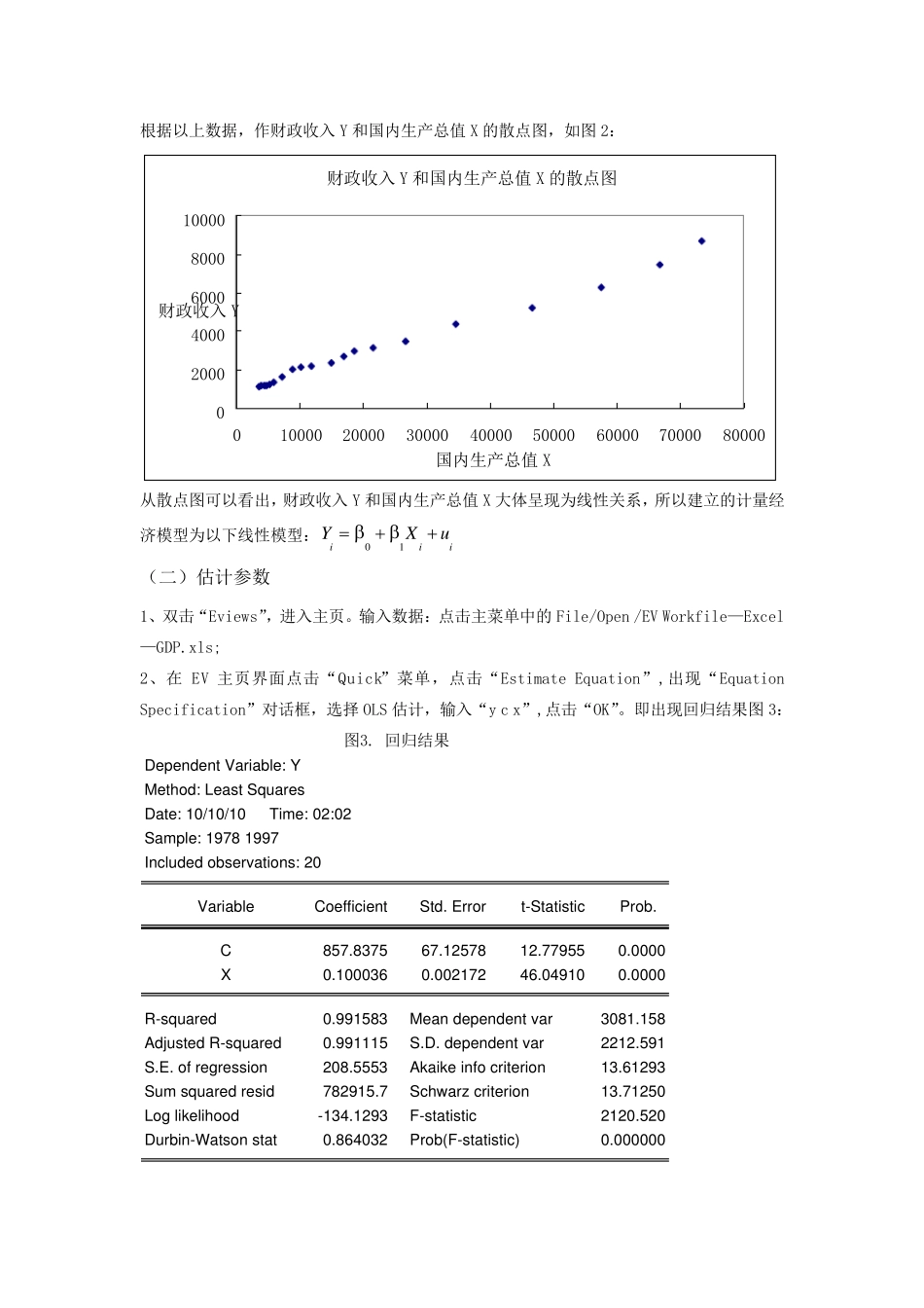EViews计量经济学实验报告简单线性回归模型分析_第2页