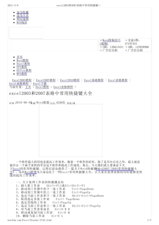 excel2003和2007表格中常用快捷键大全_Word联盟