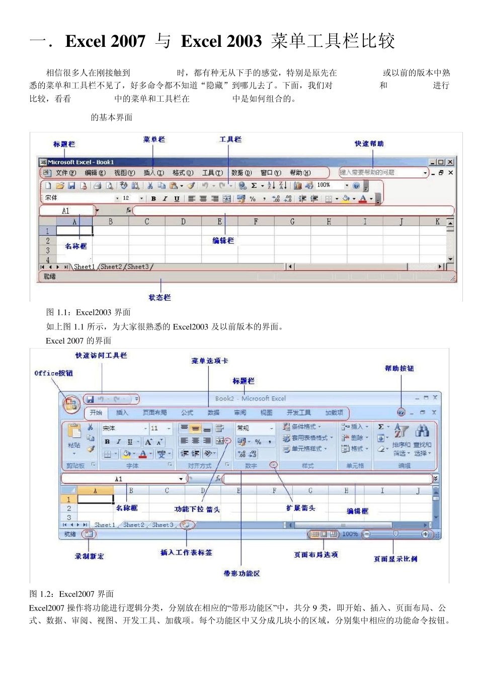 Excel2007与Excel2003菜单工具栏比较_第1页