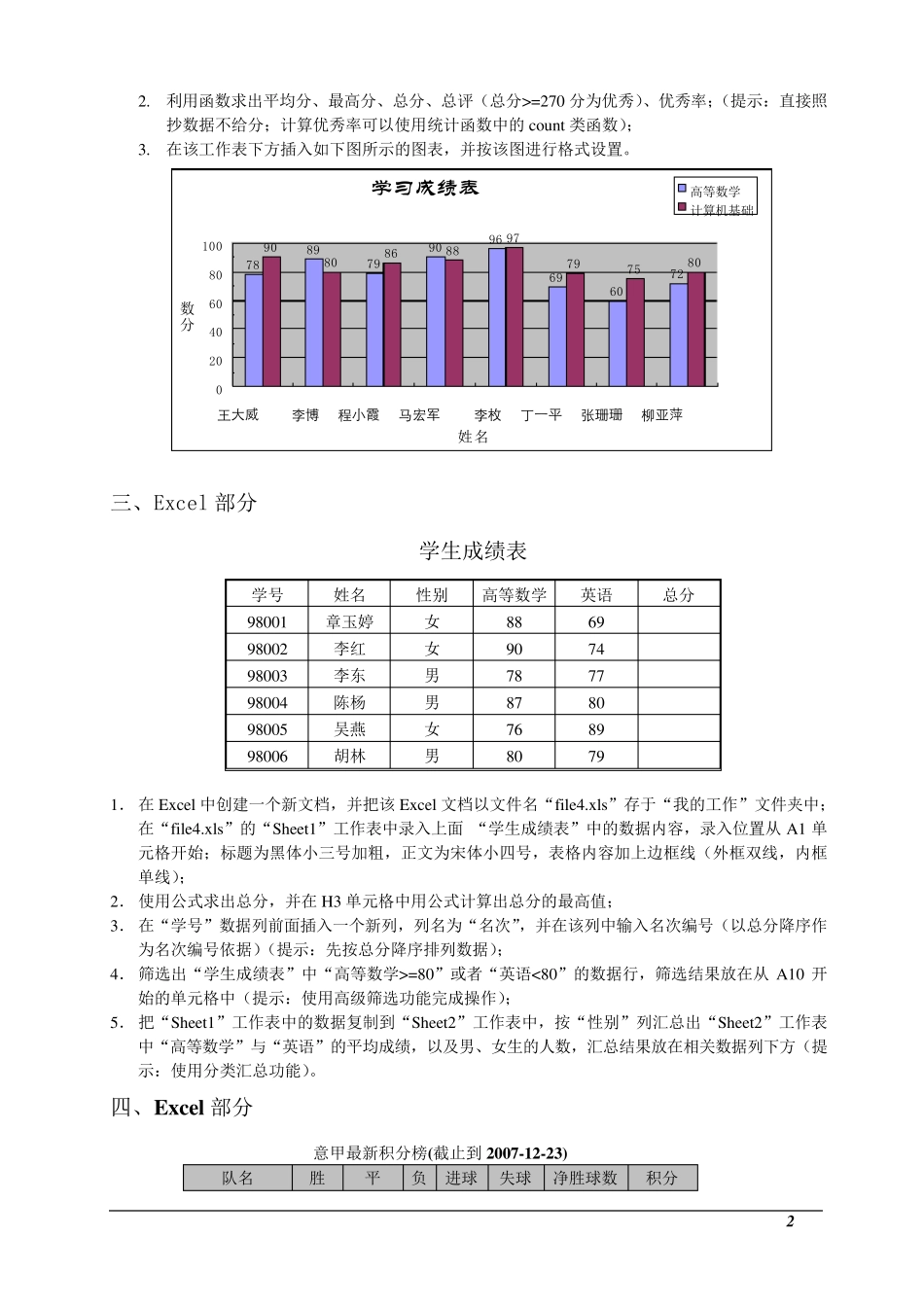 EXCEL上机练习题目_第2页