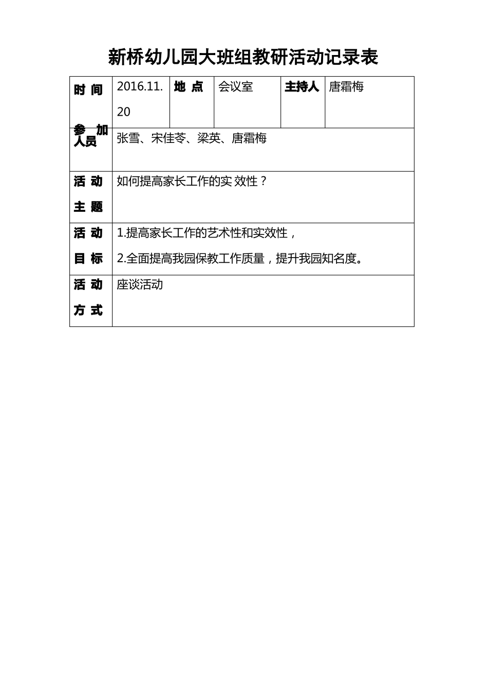 幼儿园教研活动记录表_第1页