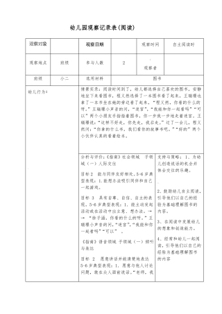 幼儿园阅读区观察记录5篇