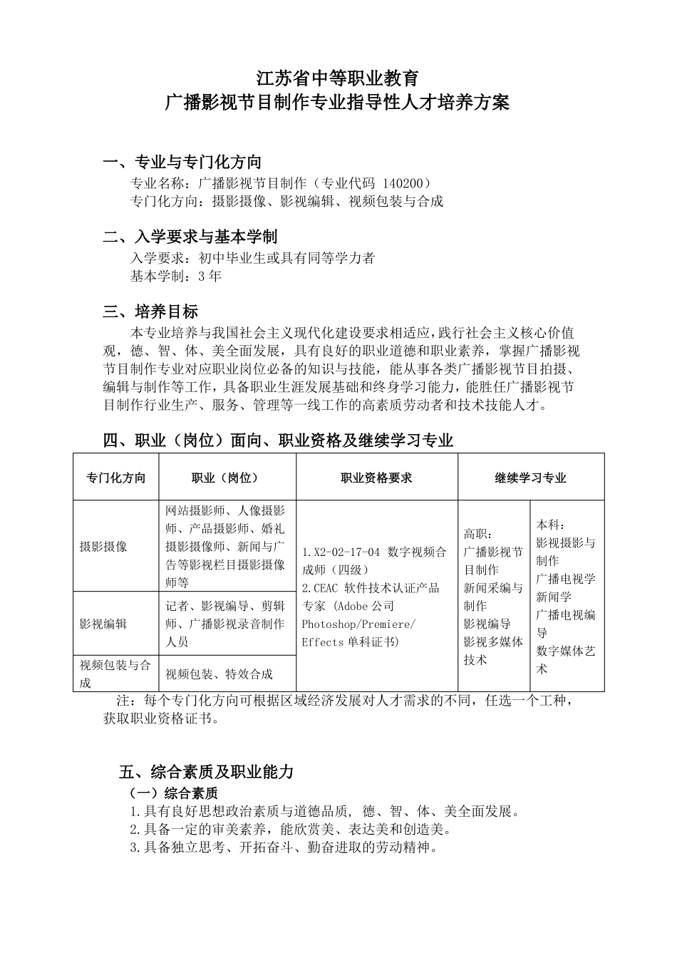 广播影视节目制作专业指导性人才培养方案_第1页