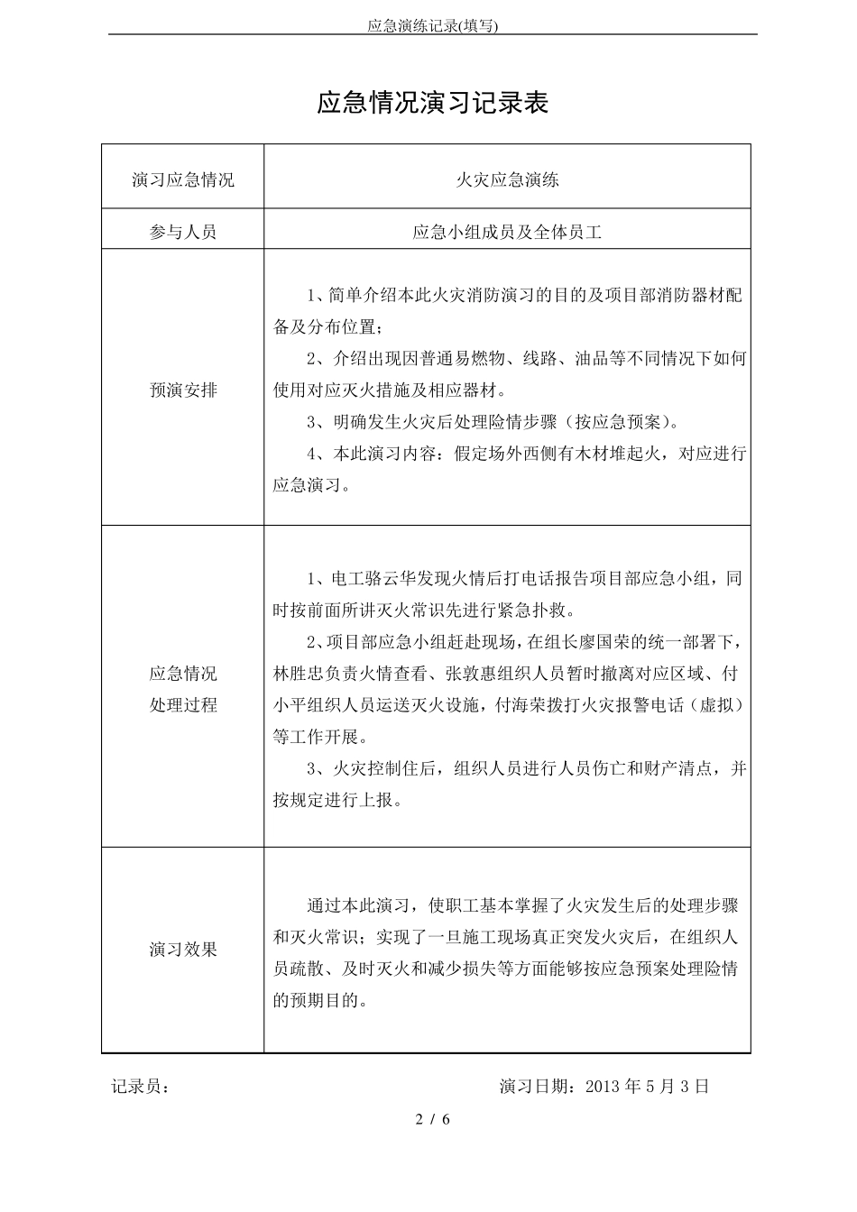 应急演练记录填写_第2页