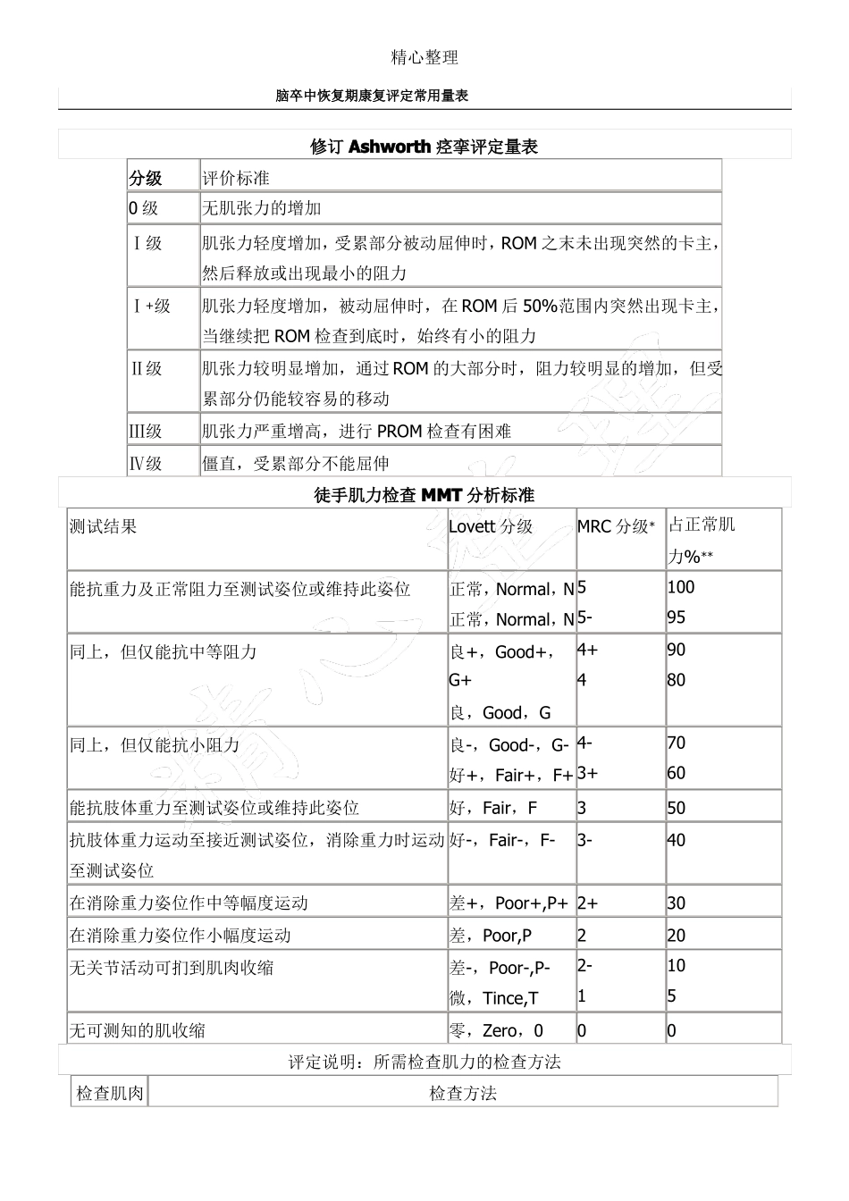 康复评定量表格模板_第1页