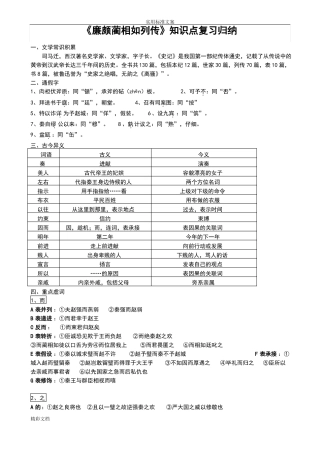 廉颇蔺相如列传的知识点复习归纳