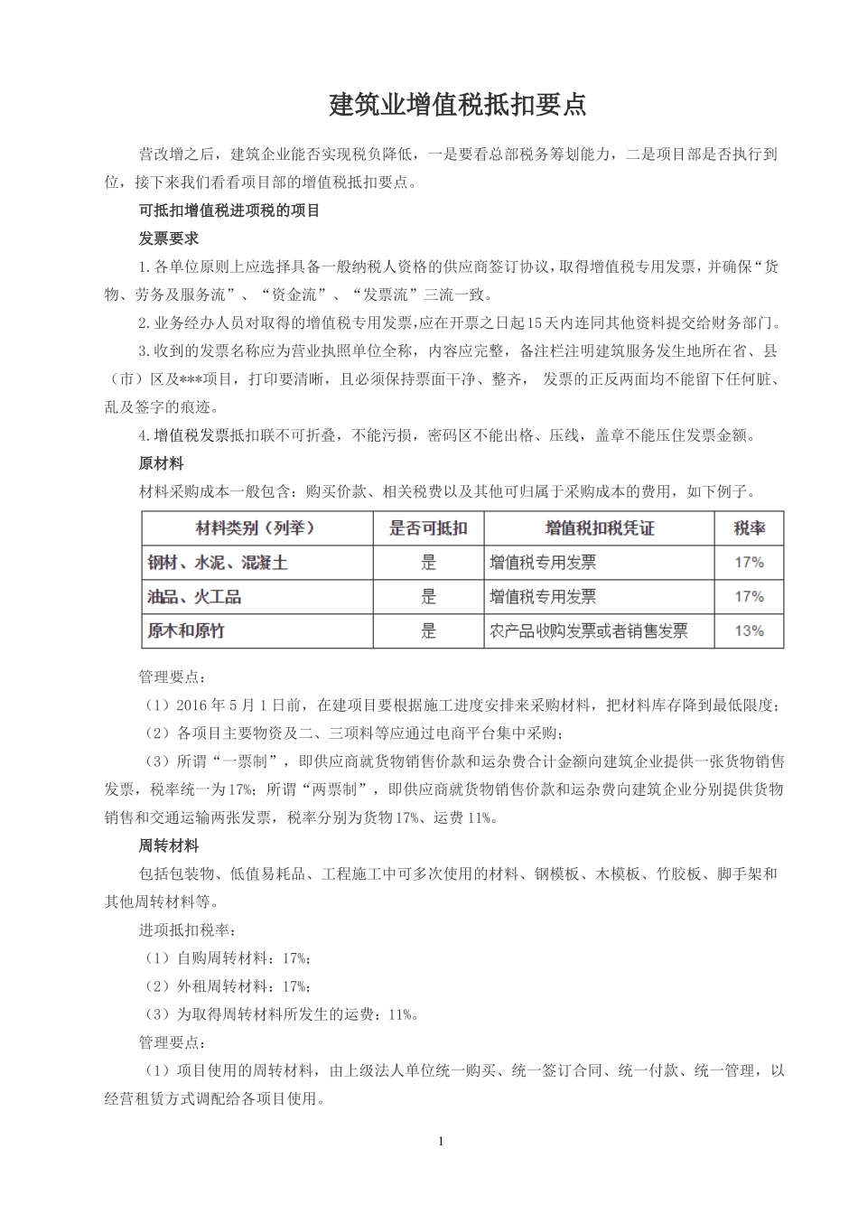建筑业增值税抵扣要点_第1页