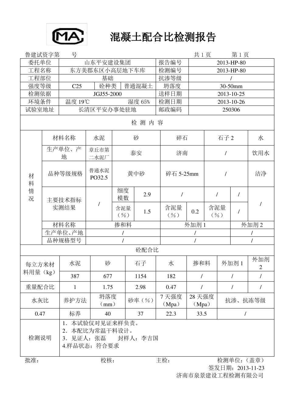 建筑工程资料混凝土配合比检测报告范本_第2页