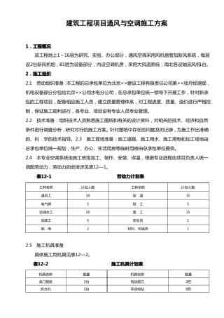 建筑工程项目通风与空调施工方案