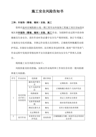 建筑施工风险告知书