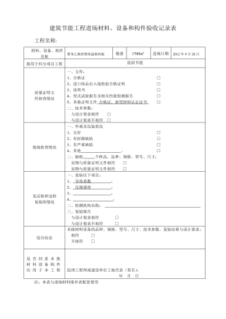 建筑节能工程进场材料、设备和构件验收记录表