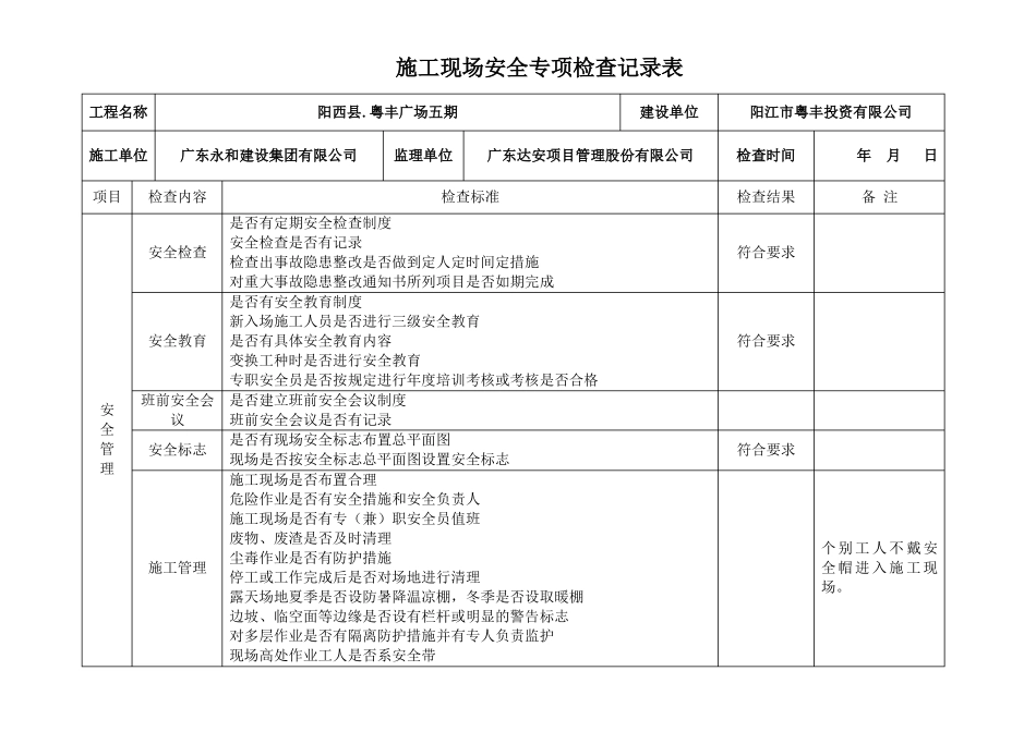 建设施工监理施工现场专项安全检查表_第1页