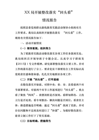 开展整改落实工作回头看情况报告