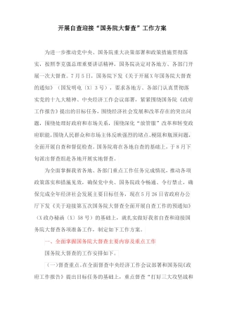 开展自查迎接国务院大督查工作方案最新