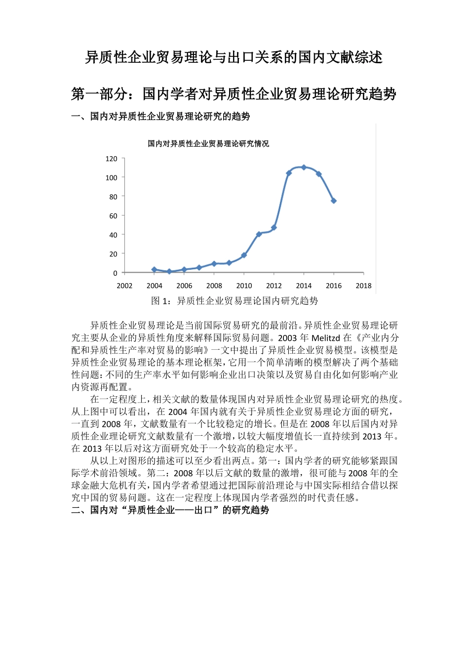 异质性企业贸易理论与出口关系国内文献综述_第1页