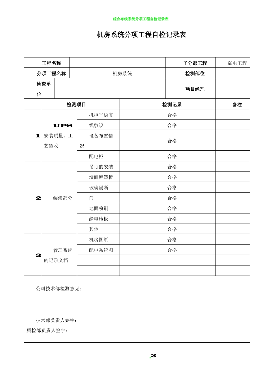 弱电系统自检记录检查表样本_第3页