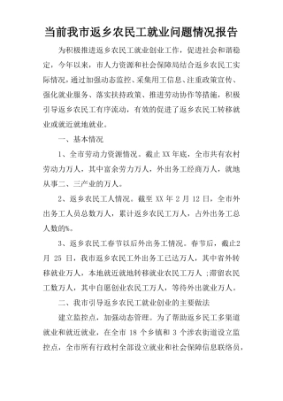 当前我返乡农民工就业问题情况报告