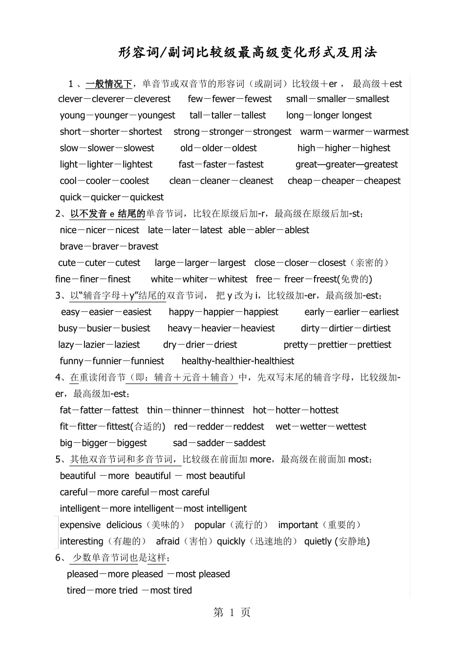 形容词副词比较级最高级变化形式及用法_第1页