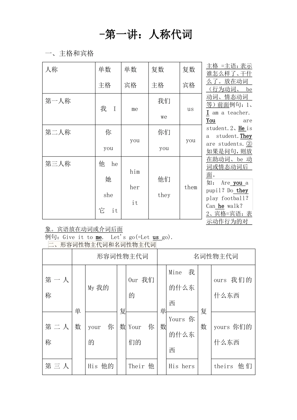 形容词性物主代词和名词性物主代词_第1页