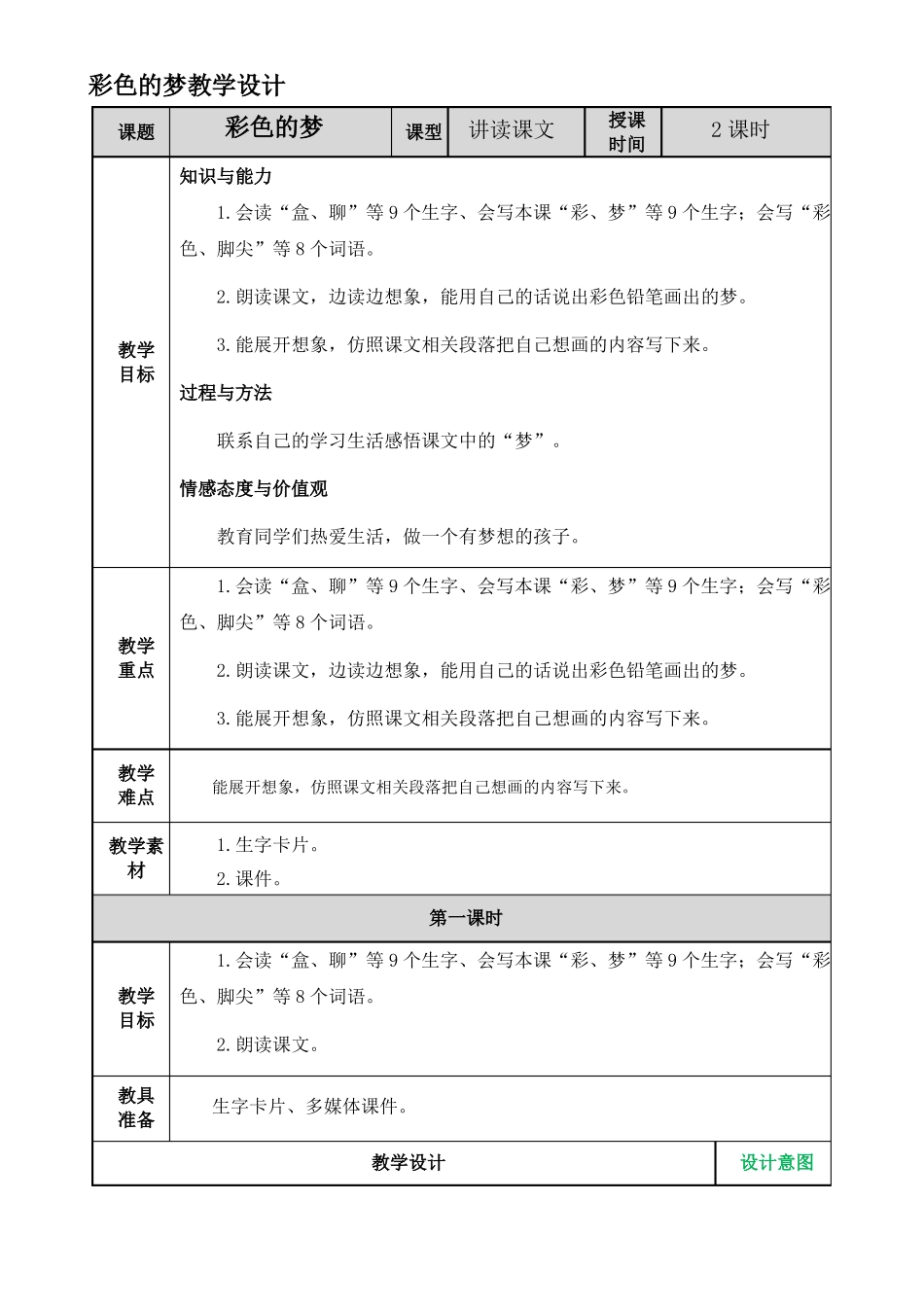 彩色的梦教学设计_第1页