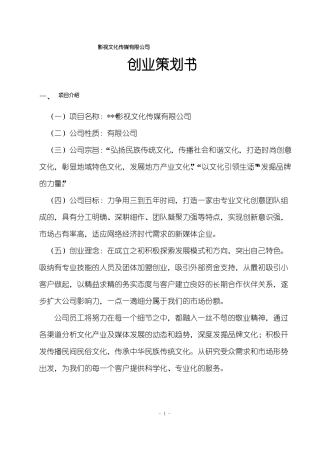 影视文化传媒有限公司创业策划书