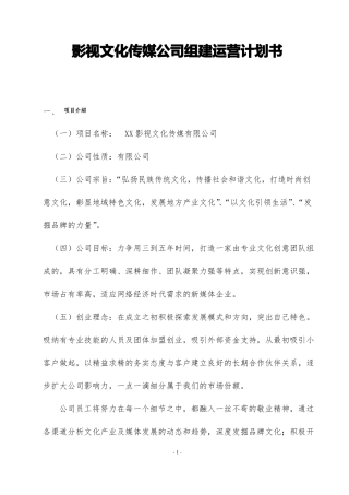 影视文化传媒公司组建运营计划书
