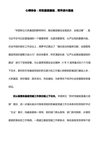 心得体会：夯实基层基础,筑牢战斗堡垒