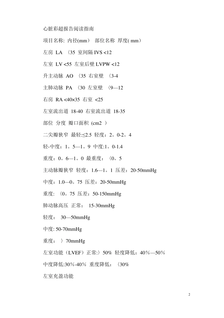 心脏彩超的各项指标正常值及其代表的意义_第2页