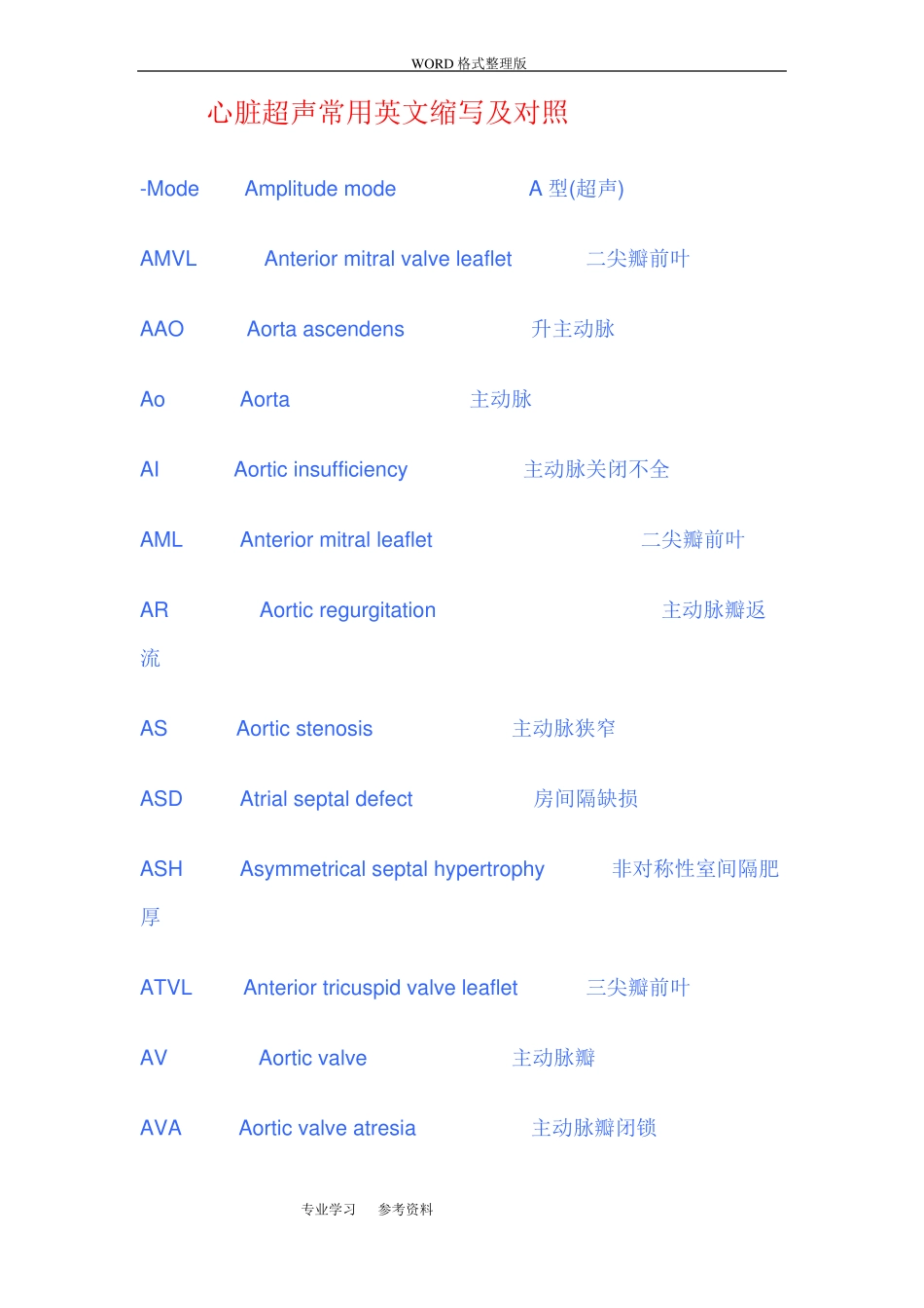 心脏超声常用英文缩写与对照_第1页
