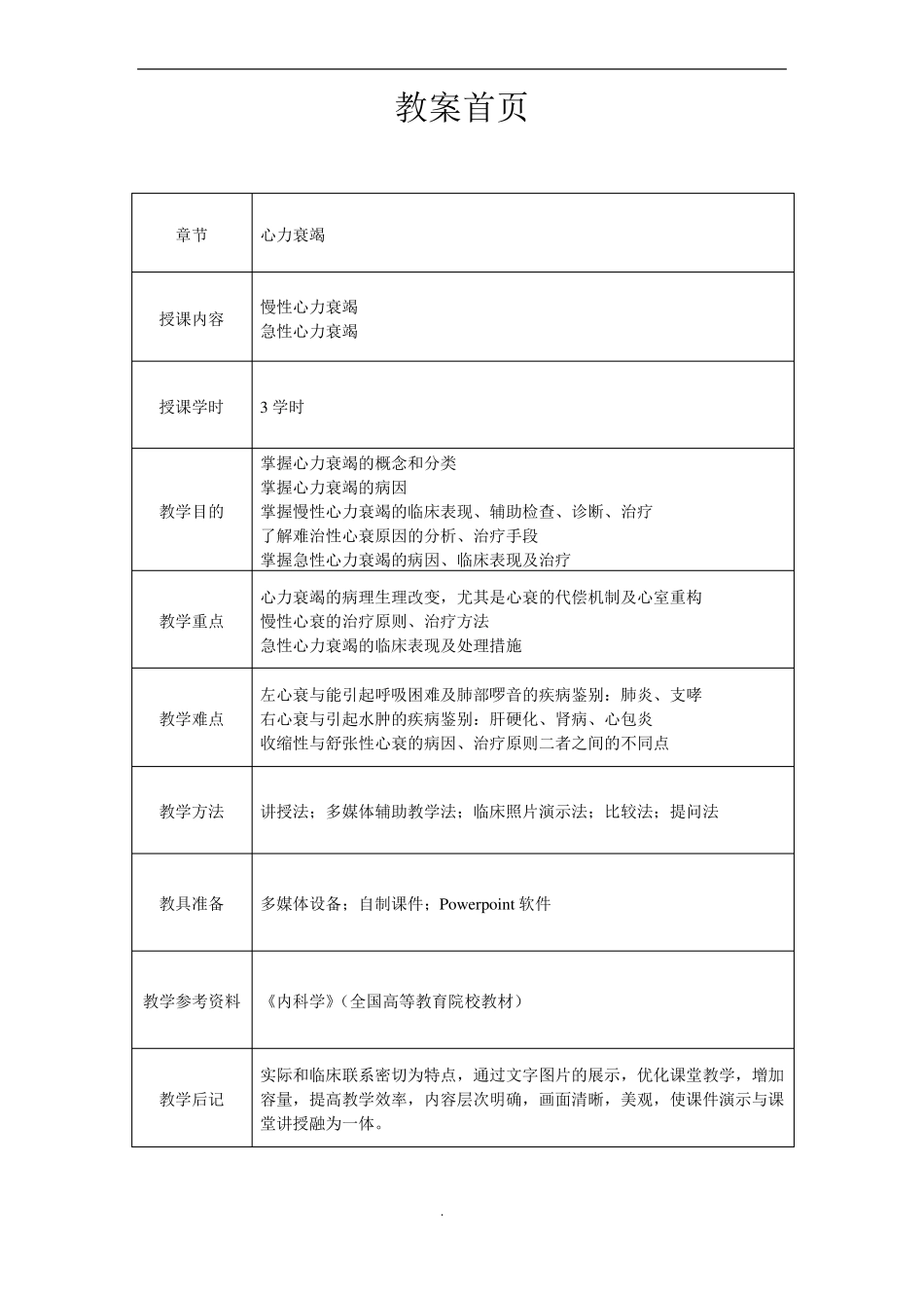 心血管内科心内科_见习教案_心力衰竭_第1页