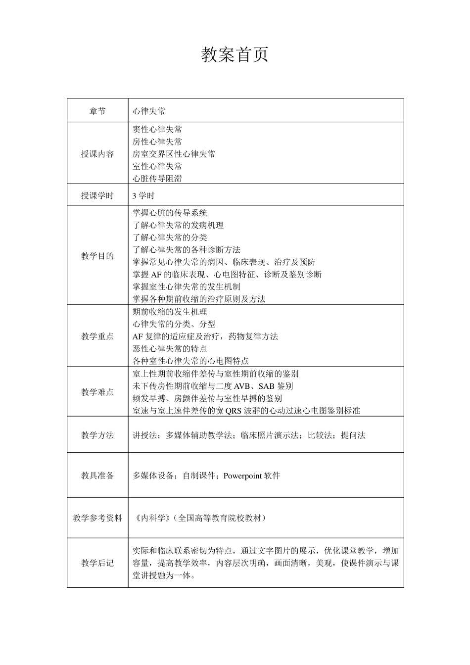 心血管内科心内科见习教案4心律失常_第1页