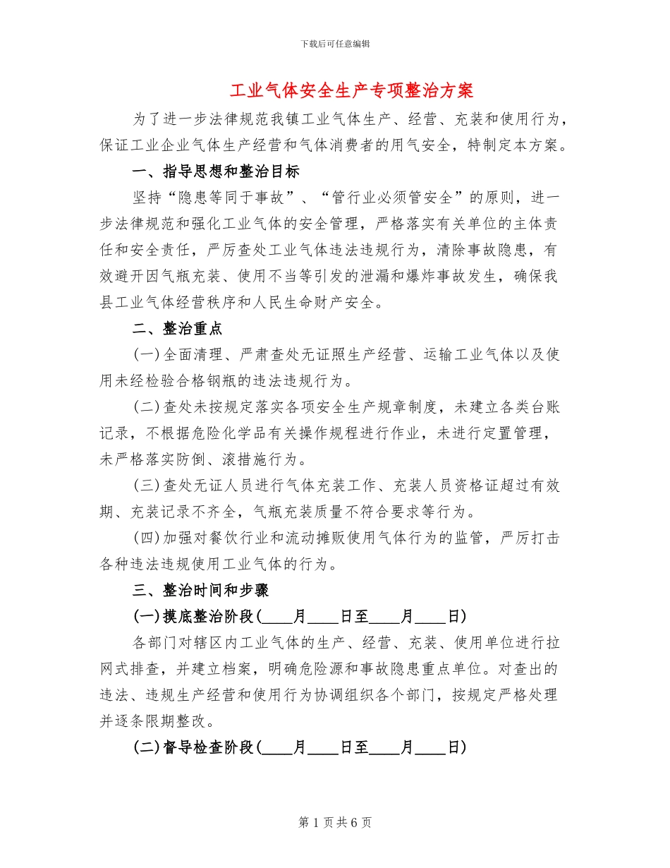 工业气体安全生产专项整治方案_第1页