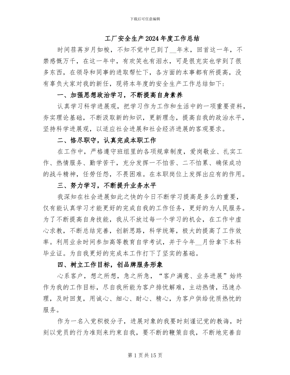 工厂安全生产2024年度工作总结_第1页
