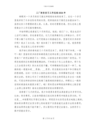 工厂财务实习工作总结2024年