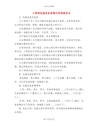 工程部设施设备故障应急预案范本