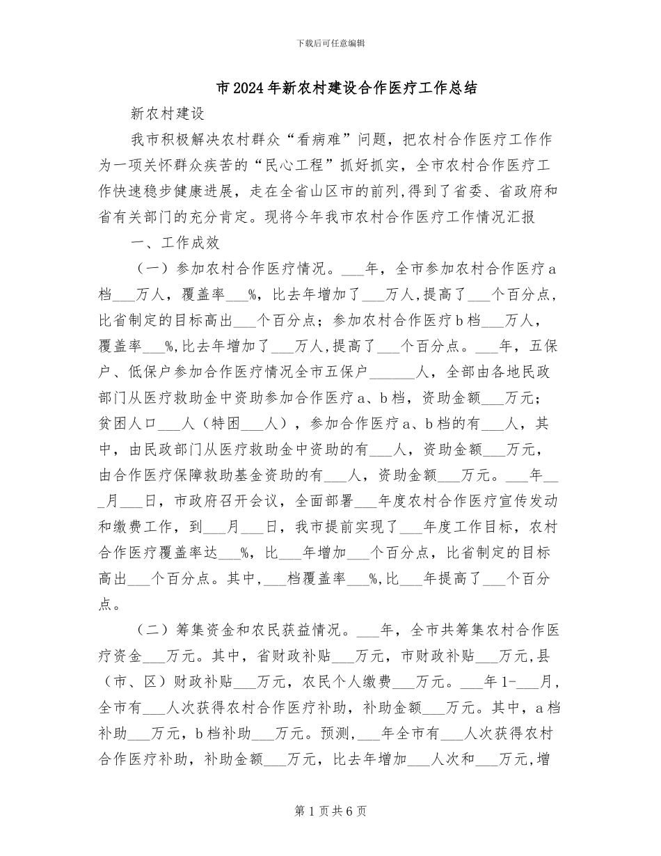 市2024年新农村建设合作医疗工作总结_第1页