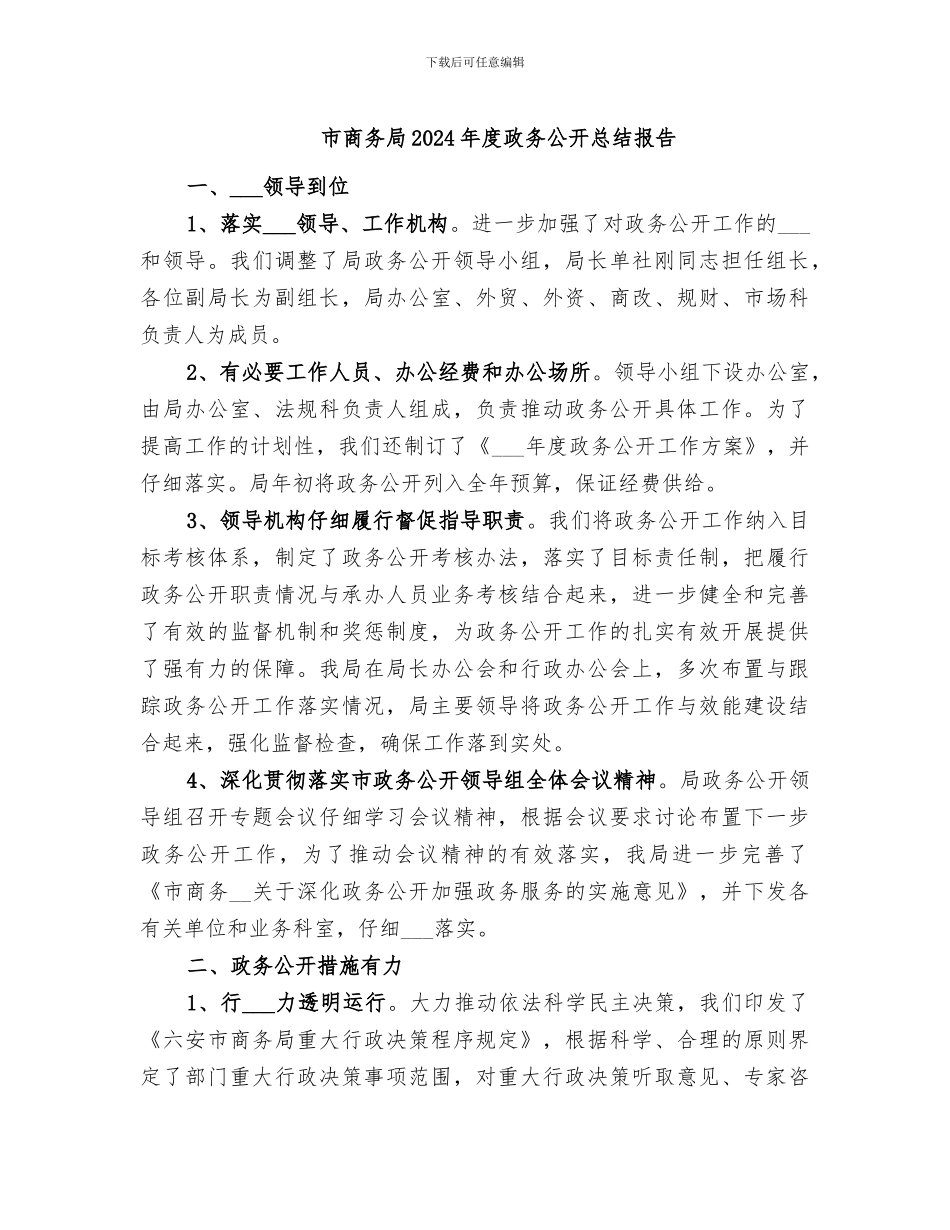 市商务局2024年度政务公开总结报告_第1页