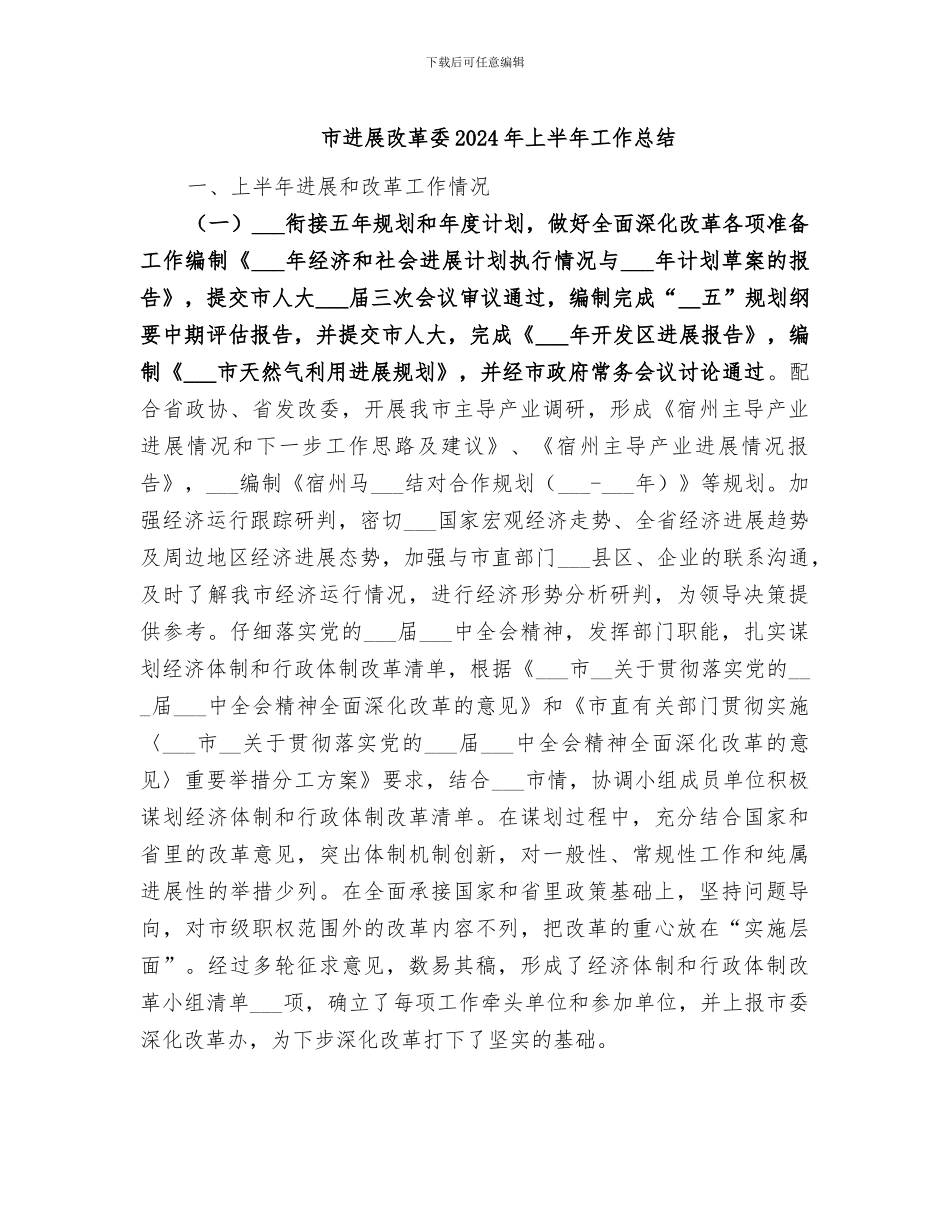 市发展改革委2024年上半年工作总结_第1页