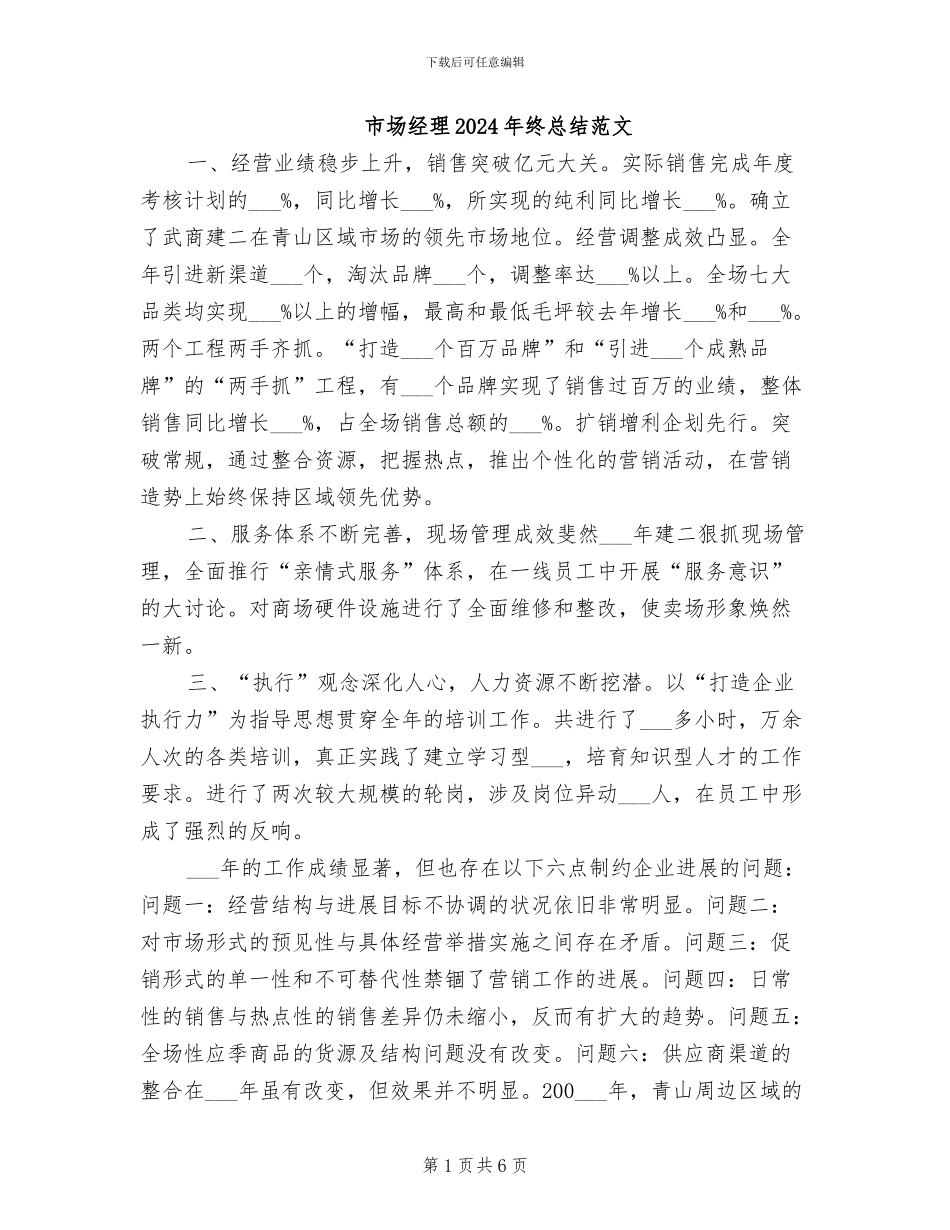 市场经理2024年终总结范文_第1页