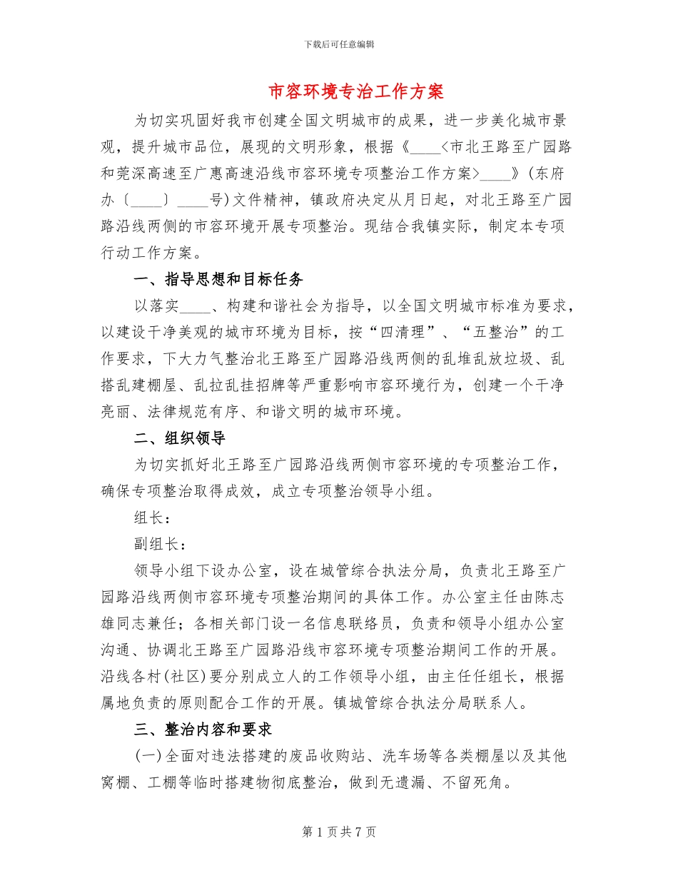 市容环境专治工作方案_第1页