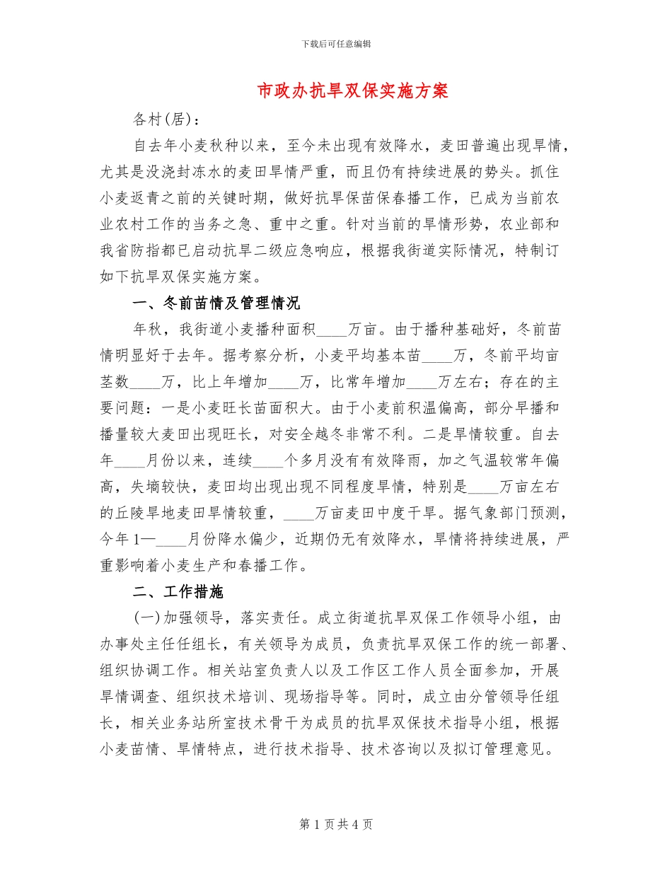 市政办抗旱双保实施方案_第1页