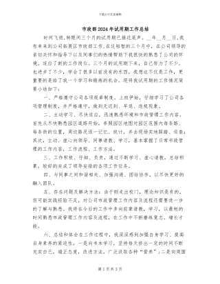 市政部2024年试用期工作总结