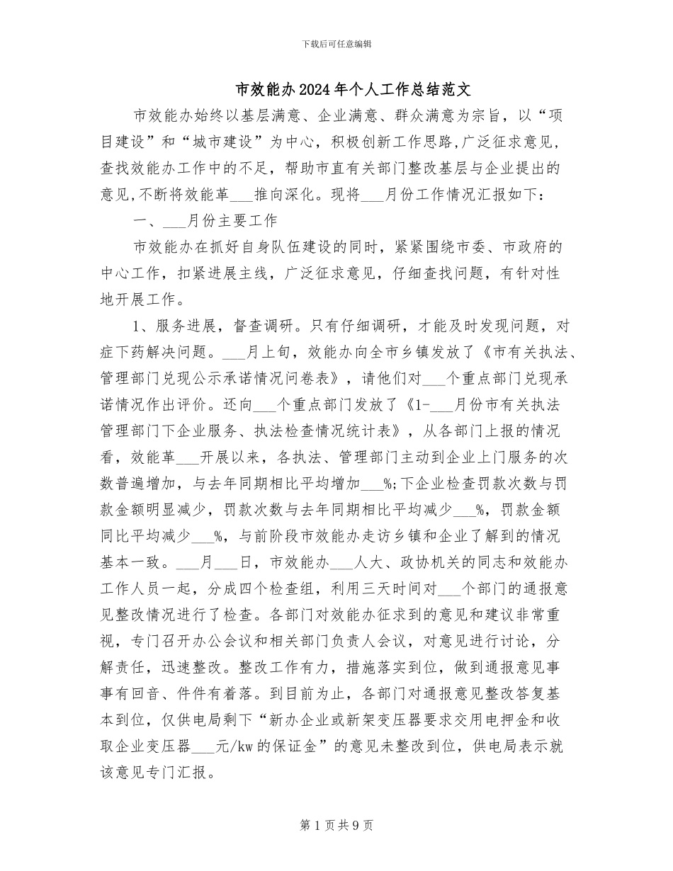 市效能办2024年个人工作总结范文_第1页