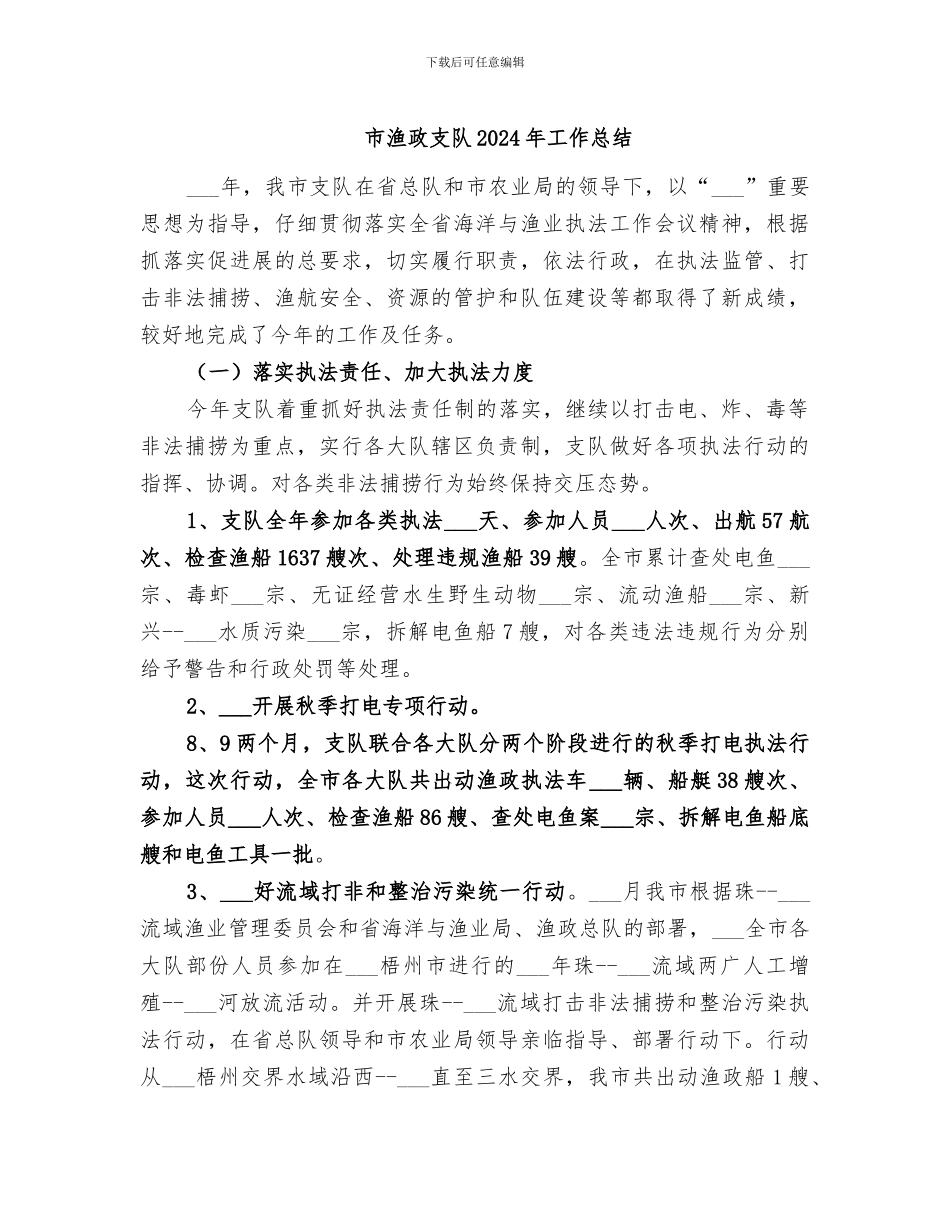 市渔政支队2024年工作总结_第1页