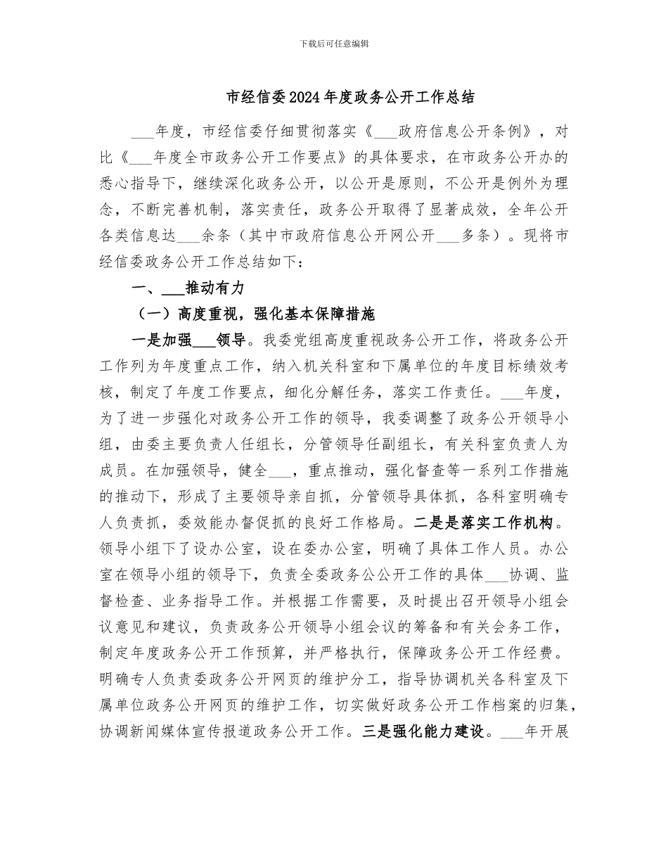 市经信委2024年度政务公开工作总结_第1页