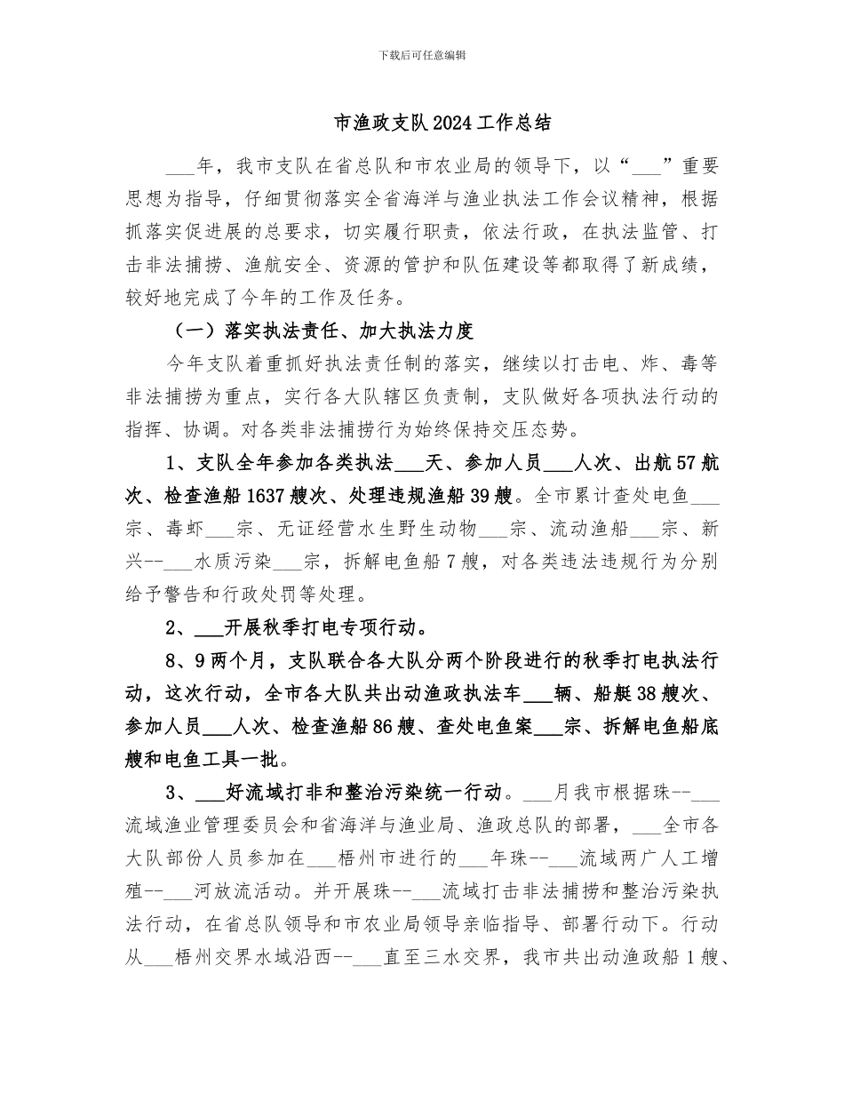 市渔政支队2024工作总结_第1页